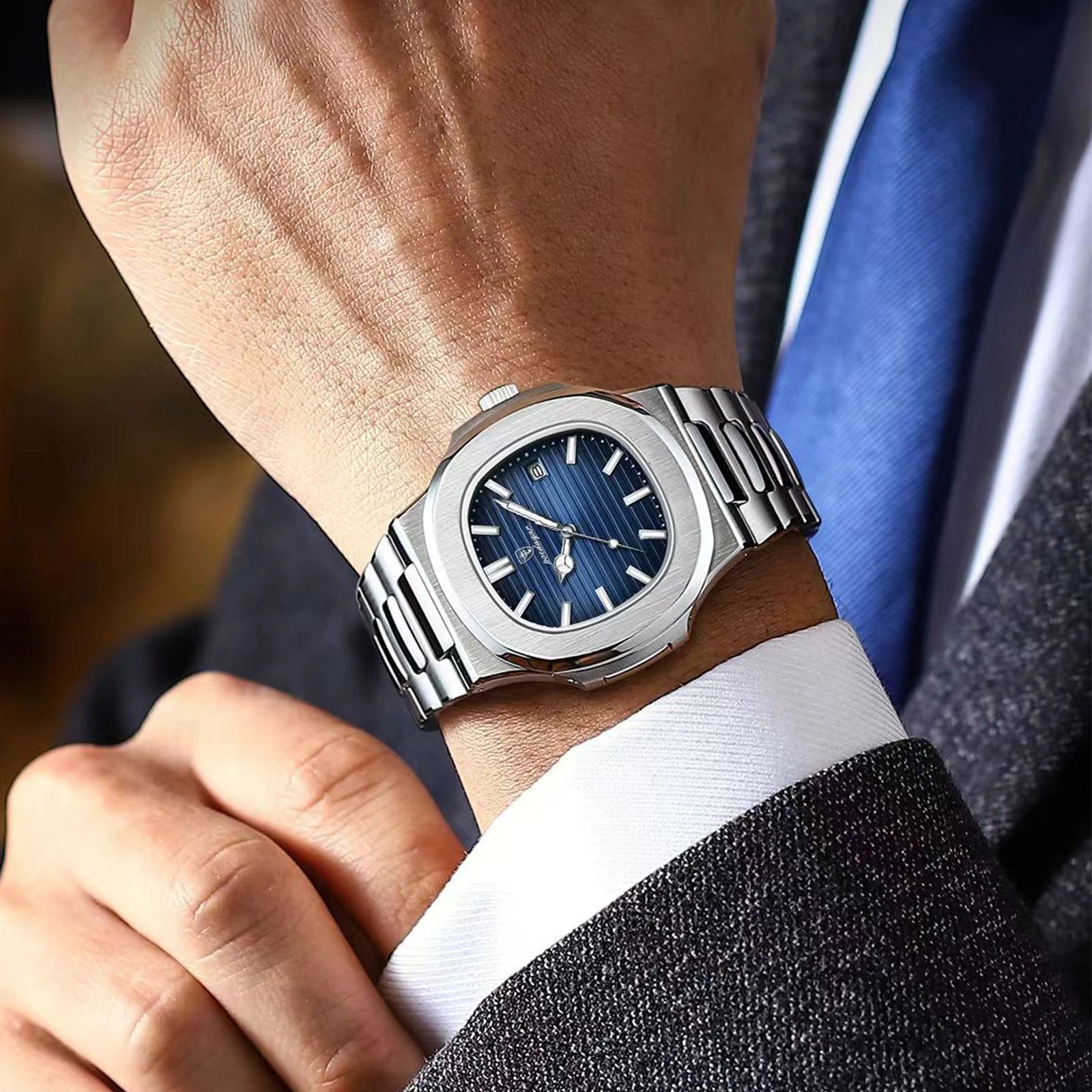 POEDAGAR carré luxe hommes montre-bracelet étanche lumineux Date en acier inoxydable mâle horloge affaires sport montres à Quartz pour hommes